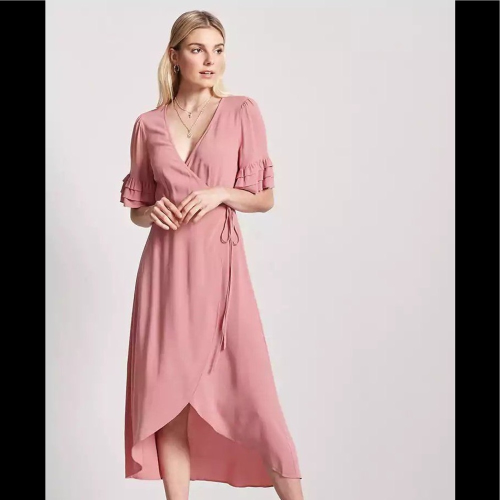 Pink Ruffle Wrap Dress (NWOT)